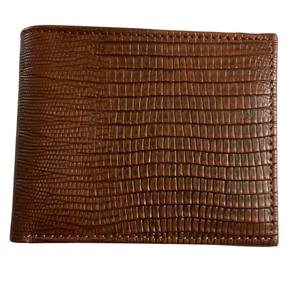 Ranger Belt Company Mens Brown Lizard Embossed Genuine Leather Bifold‎ Wallet